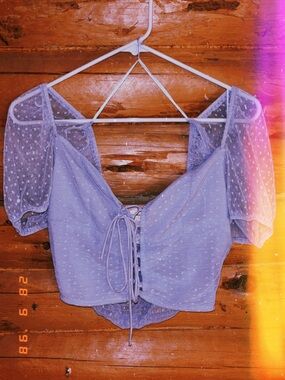 baby blue lace up blouse